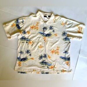 men XXL izod Hawaiian palm tree floral cotton polo Button Summer shirt Very Nice